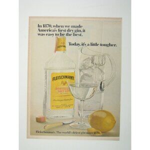 Vintage 1960s Fleischmanns Distilled Dry Gin Print Ad Barware Martini AD